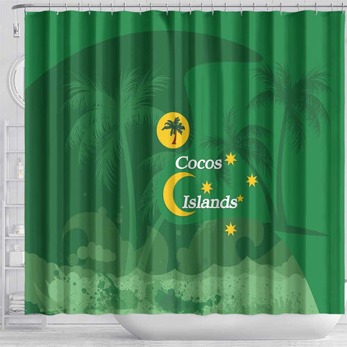 Australia Cocos Keeling Islands Shower Curtain Southern Cross Palm Tree Pattern - Aussie Hoodie