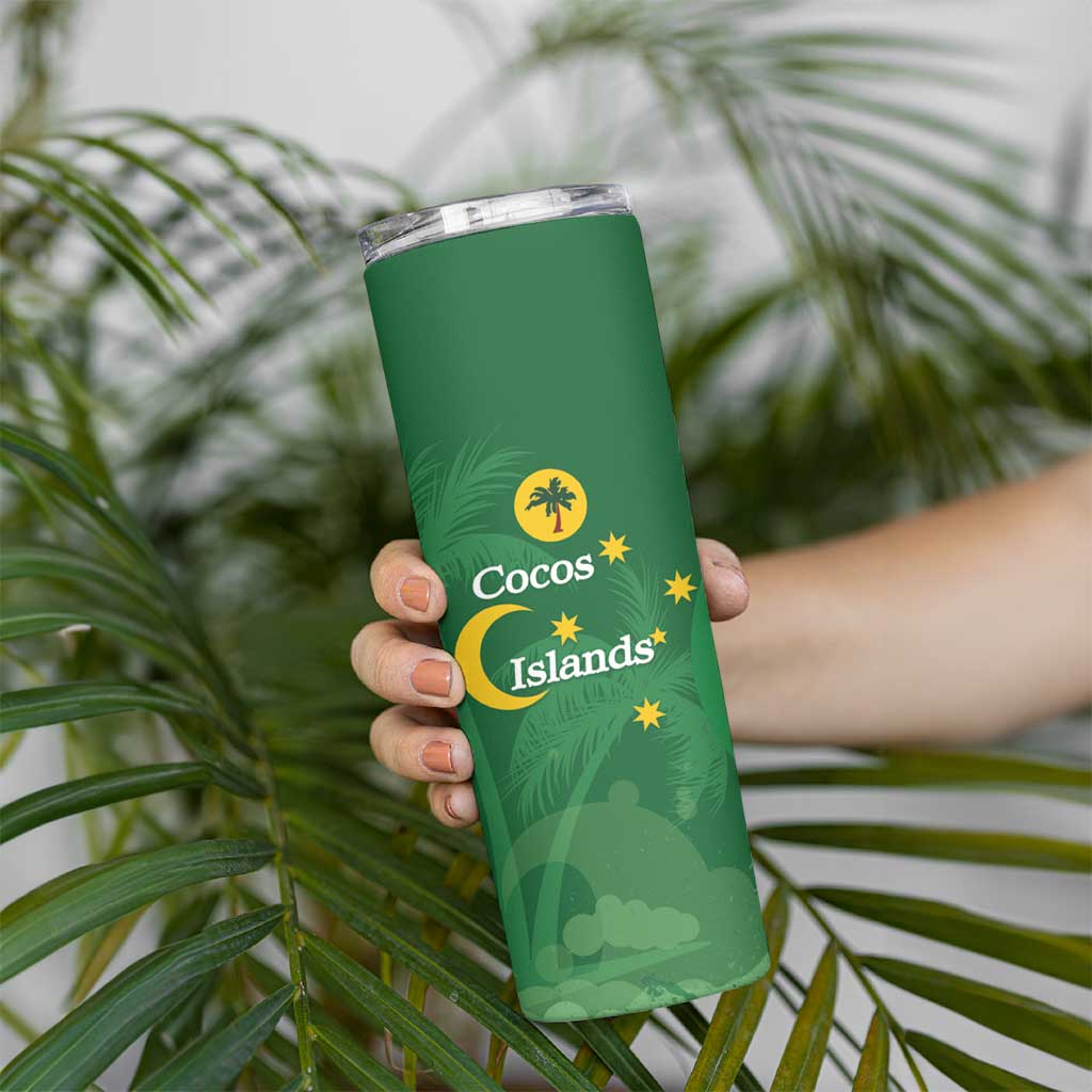 Australia Cocos Keeling Islands Skinny Tumbler Southern Cross Palm Tree Pattern - Aussie Hoodie