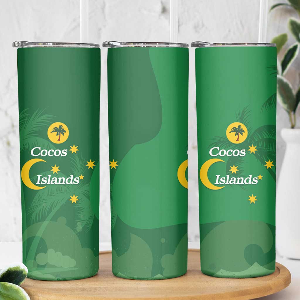 Australia Cocos Keeling Islands Skinny Tumbler Southern Cross Palm Tree Pattern - Aussie Hoodie
