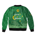 Australia Cocos Keeling Islands Sleeve Zip Bomber Jacket Southern Cross Palm Tree Pattern - Aussie Hoodie
