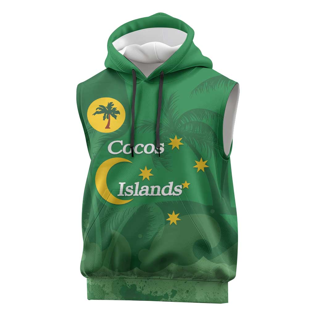 Australia Cocos Keeling Islands Sleeveless Hoodie Southern Cross Palm Tree Pattern - Aussie Hoodie