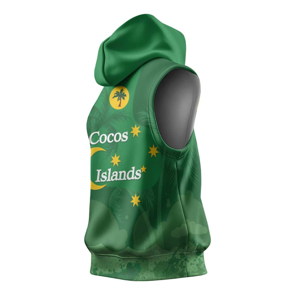 Australia Cocos Keeling Islands Sleeveless Hoodie Southern Cross Palm Tree Pattern - Aussie Hoodie