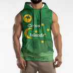 Australia Cocos Keeling Islands Sleeveless Hoodie Southern Cross Palm Tree Pattern - Aussie Hoodie