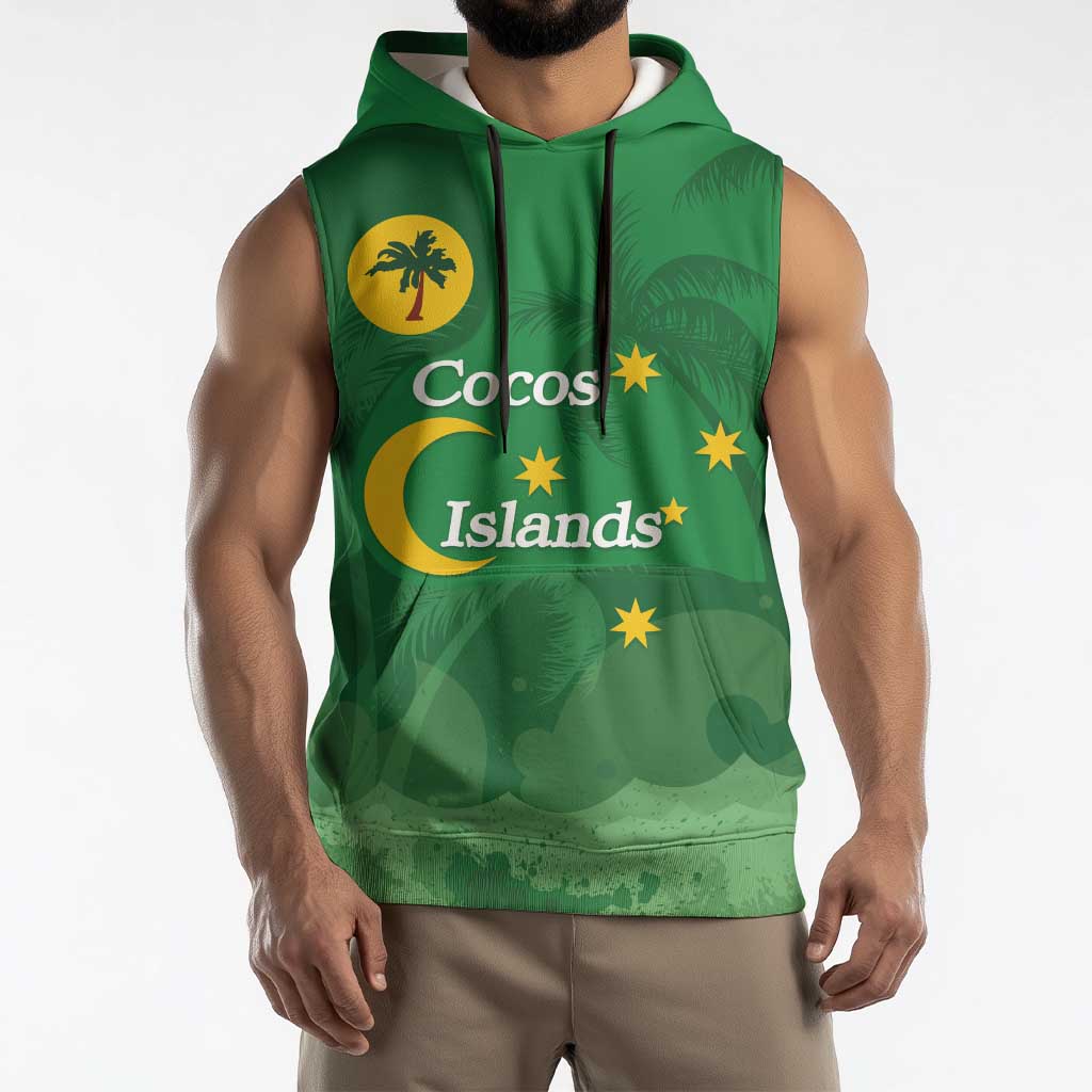 Australia Cocos Keeling Islands Sleeveless Hoodie Southern Cross Palm Tree Pattern - Aussie Hoodie