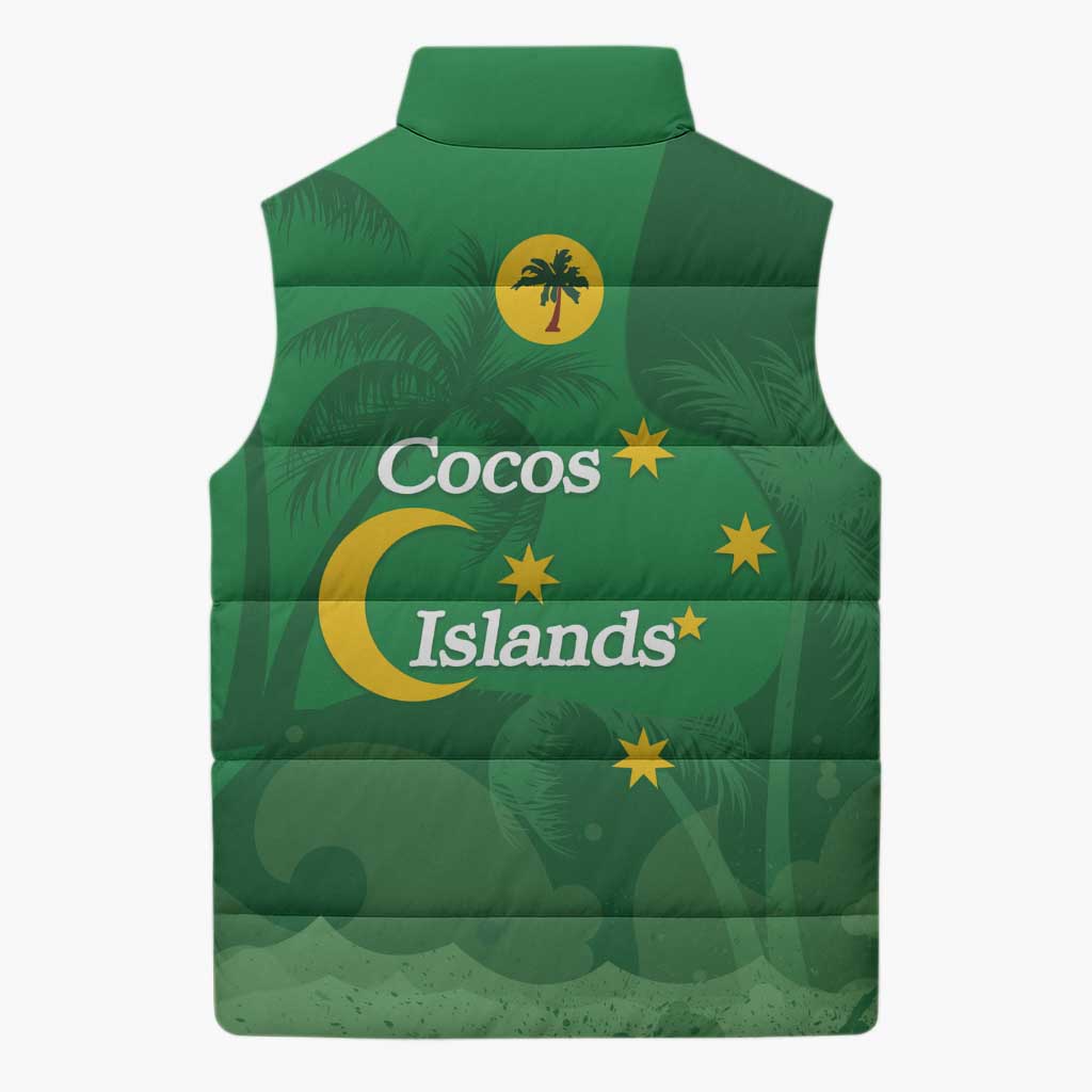 Australia Cocos Keeling Islands Sleeveless Puffer Jacket Southern Cross Palm Tree Pattern - Aussie Hoodie