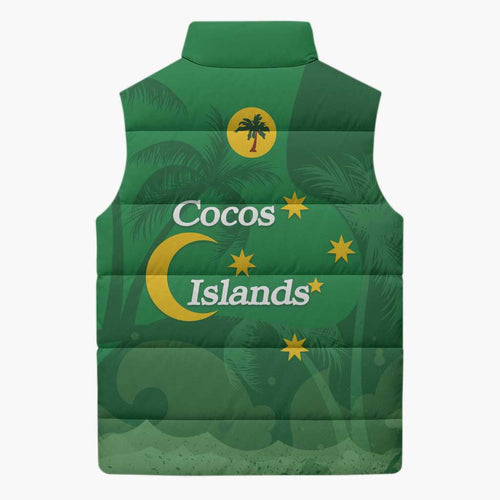 Australia Cocos Keeling Islands Sleeveless Puffer Jacket Southern Cross Palm Tree Pattern - Aussie Hoodie