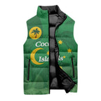 Australia Cocos Keeling Islands Sleeveless Puffer Jacket Southern Cross Palm Tree Pattern - Aussie Hoodie