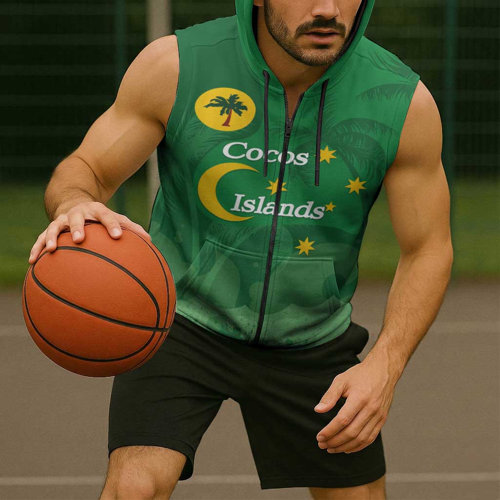 Australia Cocos Keeling Islands Sleeveless Zip Hoodie Southern Cross Palm Tree Pattern LT14