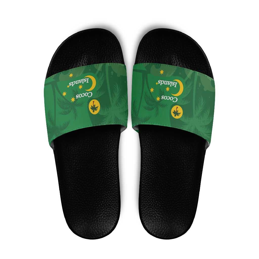 Australia Cocos Keeling Islands Slide Sandals Southern Cross Palm Tree Pattern - Aussie Hoodie
