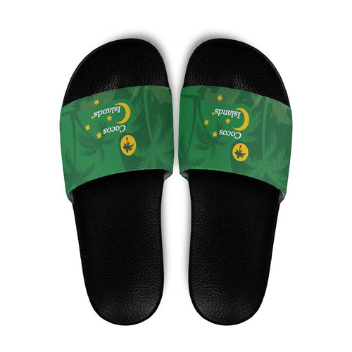 Australia Cocos Keeling Islands Slide Sandals Southern Cross Palm Tree Pattern - Aussie Hoodie