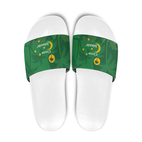Australia Cocos Keeling Islands Slide Sandals Southern Cross Palm Tree Pattern - Aussie Hoodie