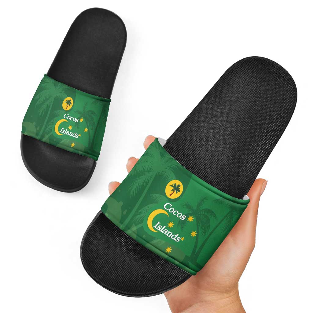 Australia Cocos Keeling Islands Slide Sandals Southern Cross Palm Tree Pattern - Aussie Hoodie