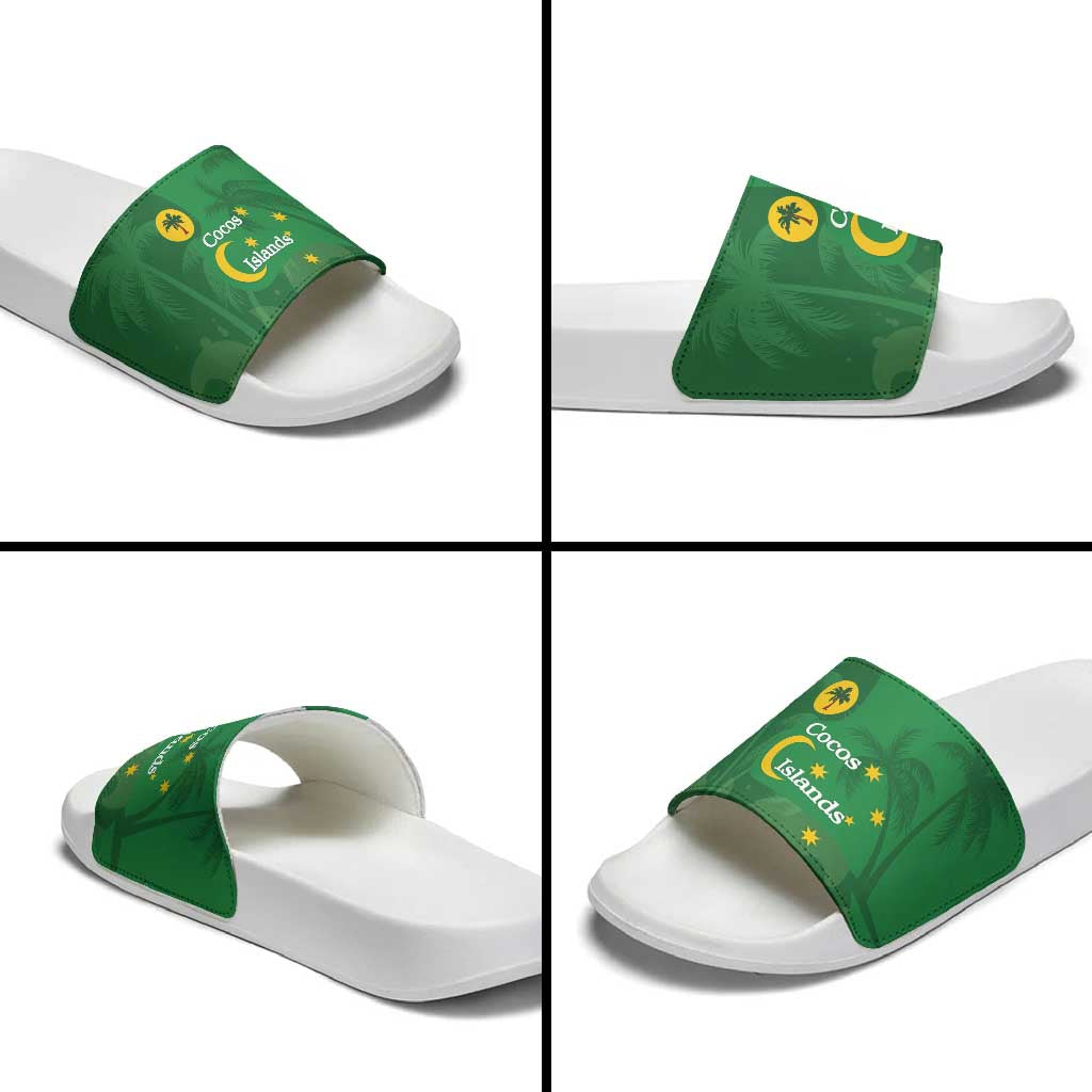 Australia Cocos Keeling Islands Slide Sandals Southern Cross Palm Tree Pattern - Aussie Hoodie