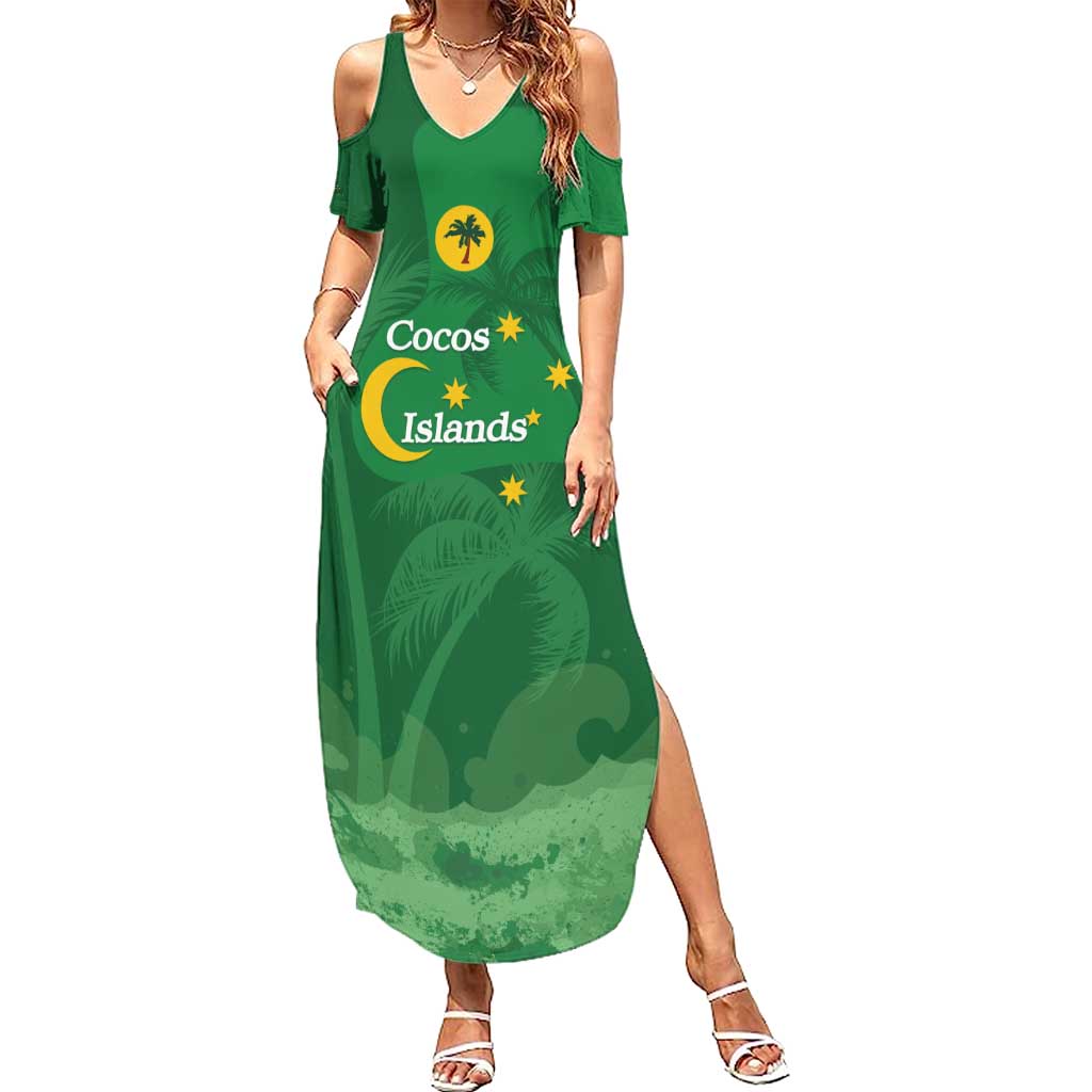 Australia Cocos Keeling Islands Summer Maxi Dress Southern Cross Palm Tree Pattern - Aussie Hoodie