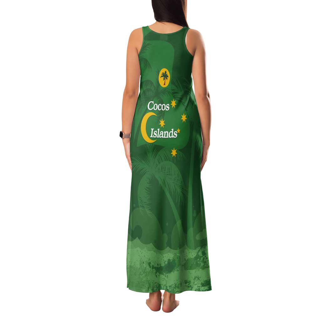 Australia Cocos Keeling Islands Tank Maxi Dress Southern Cross Palm Tree Pattern - Aussie Hoodie