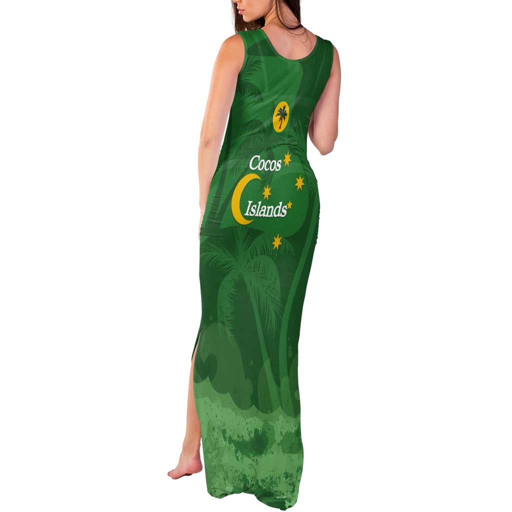 Australia Cocos Keeling Islands Tank Maxi Dress Southern Cross Palm Tree Pattern - Aussie Hoodie