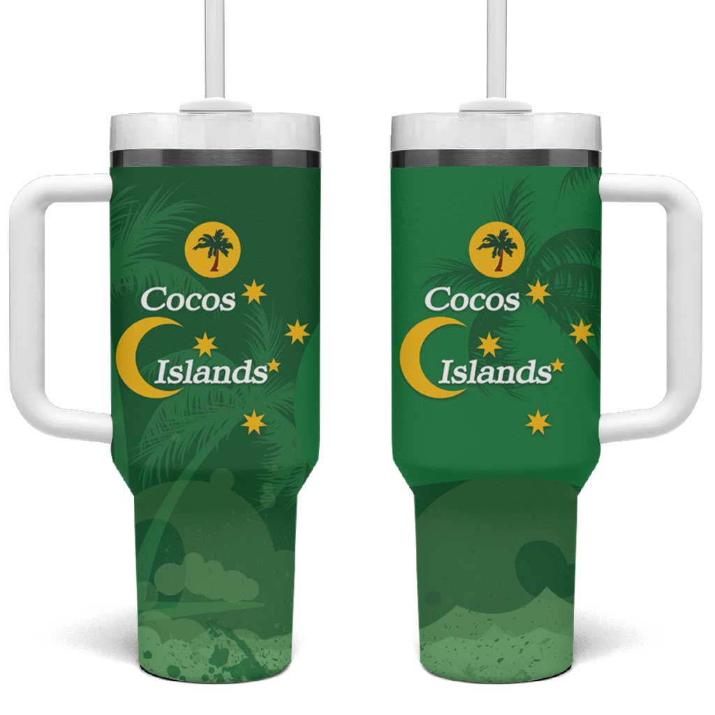 Australia Cocos Keeling Islands Tumbler With Handle Southern Cross Palm Tree Pattern - Aussie Hoodie