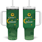 Australia Cocos Keeling Islands Tumbler With Handle Southern Cross Palm Tree Pattern - Aussie Hoodie