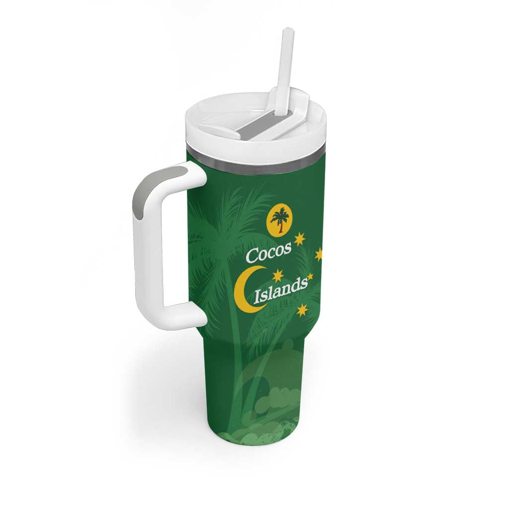 Australia Cocos Keeling Islands Tumbler With Handle Southern Cross Palm Tree Pattern - Aussie Hoodie