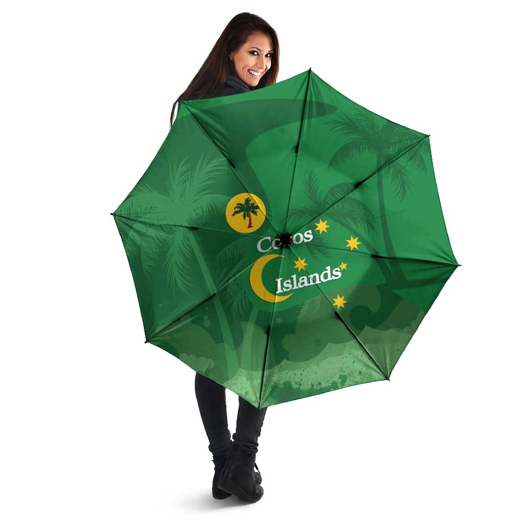 Australia Cocos Keeling Islands Umbrella Southern Cross Palm Tree Pattern - Aussie Hoodie