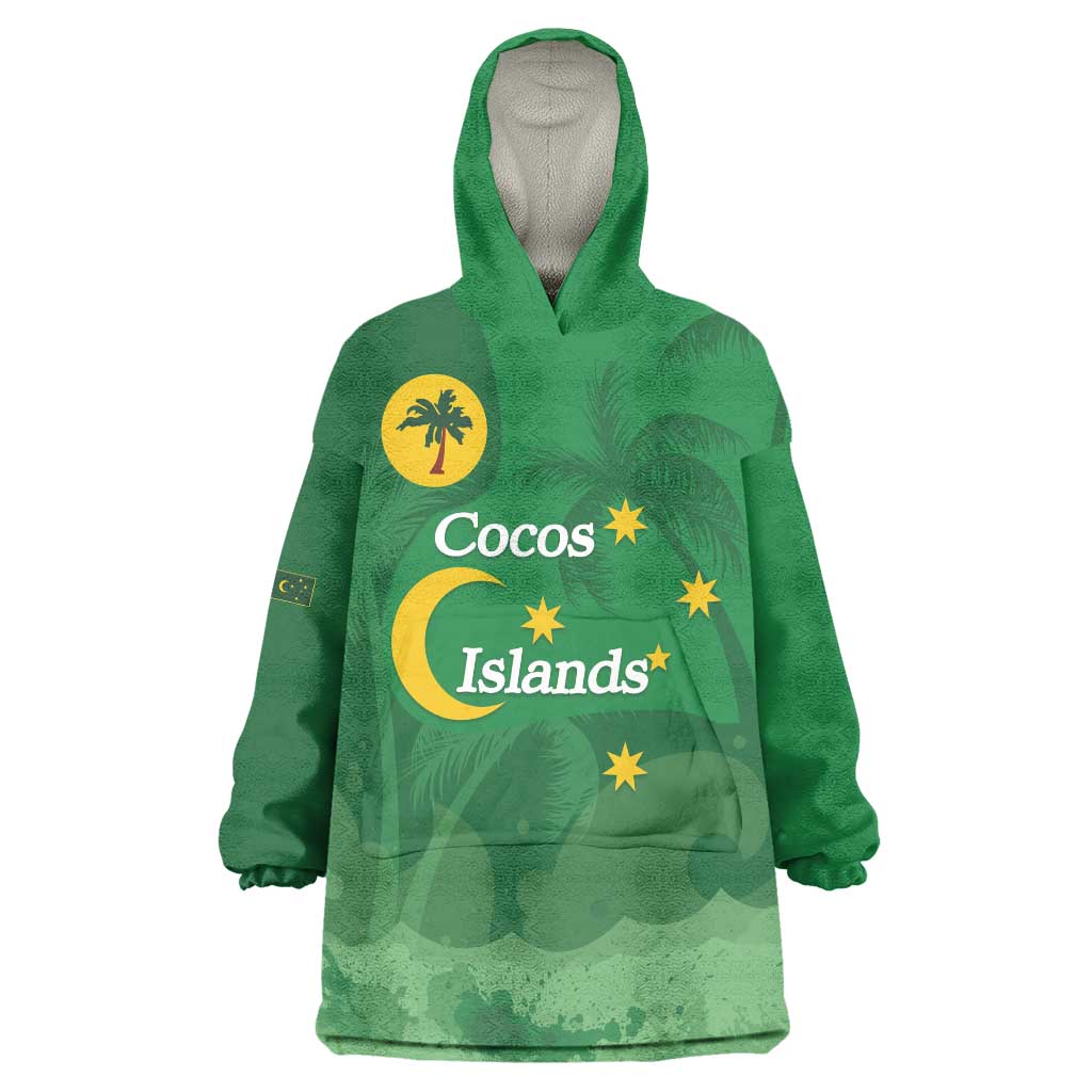 Australia Cocos Keeling Islands Wearable Blanket Hoodie Southern Cross Palm Tree Pattern - Aussie Hoodie