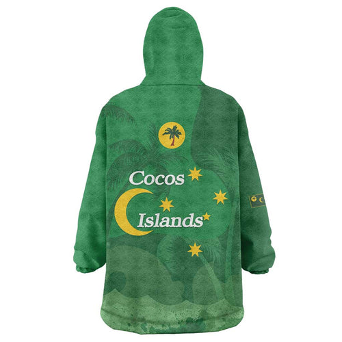 Australia Cocos Keeling Islands Wearable Blanket Hoodie Southern Cross Palm Tree Pattern - Aussie Hoodie
