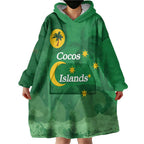 Australia Cocos Keeling Islands Wearable Blanket Hoodie Southern Cross Palm Tree Pattern - Aussie Hoodie
