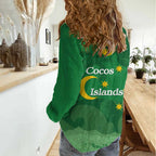 Australia Cocos Keeling Islands Women Casual Shirt Southern Cross Palm Tree Pattern - Aussie Hoodie