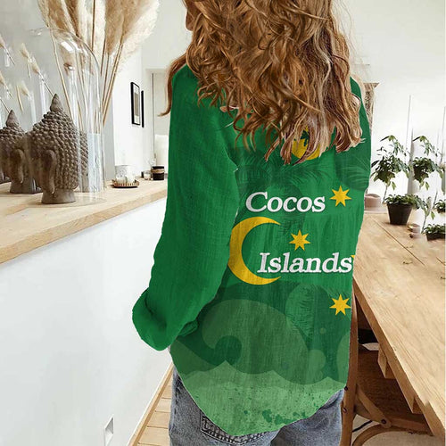 Australia Cocos Keeling Islands Women Casual Shirt Southern Cross Palm Tree Pattern - Aussie Hoodie