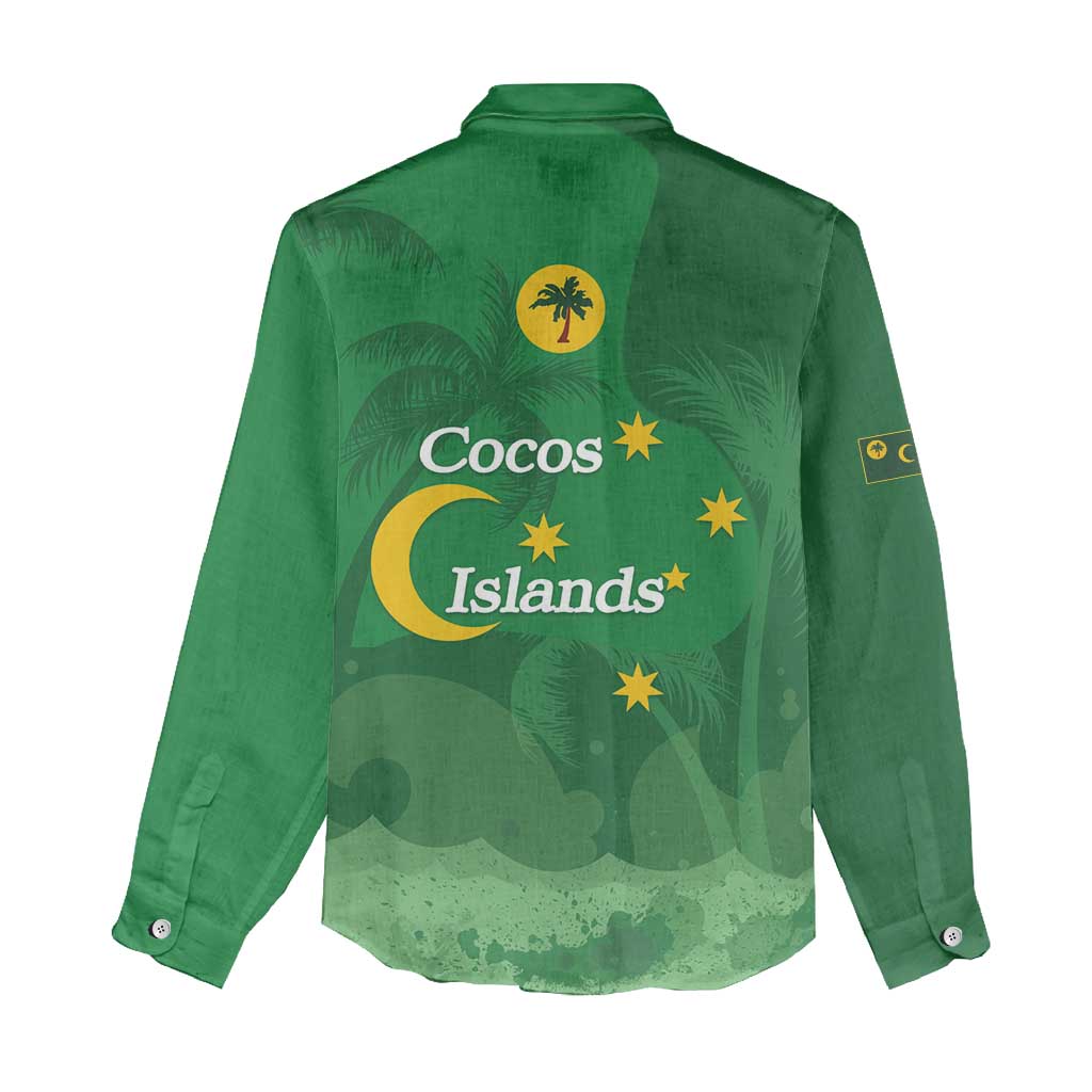 Australia Cocos Keeling Islands Women Casual Shirt Southern Cross Palm Tree Pattern - Aussie Hoodie
