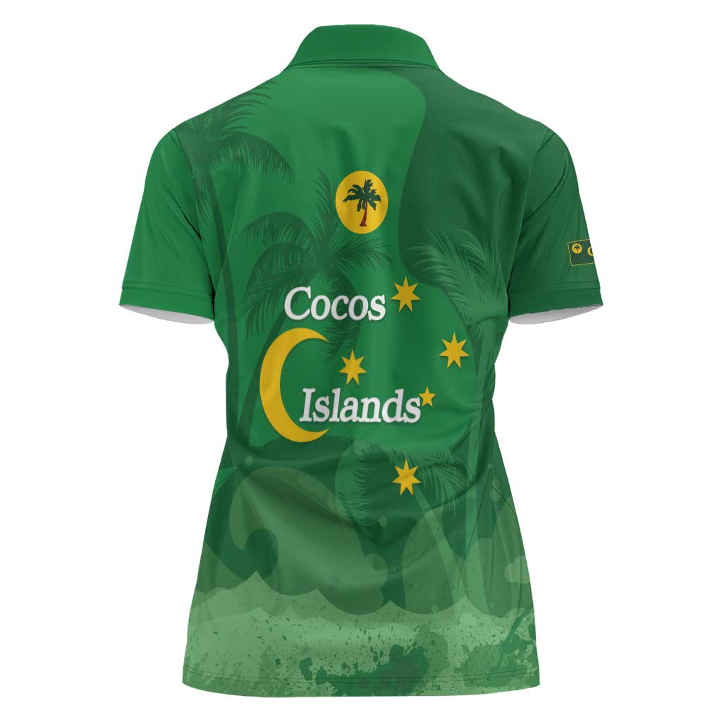 Australia Cocos Keeling Islands Women Polo Shirt Southern Cross Palm Tree Pattern - Aussie Hoodie