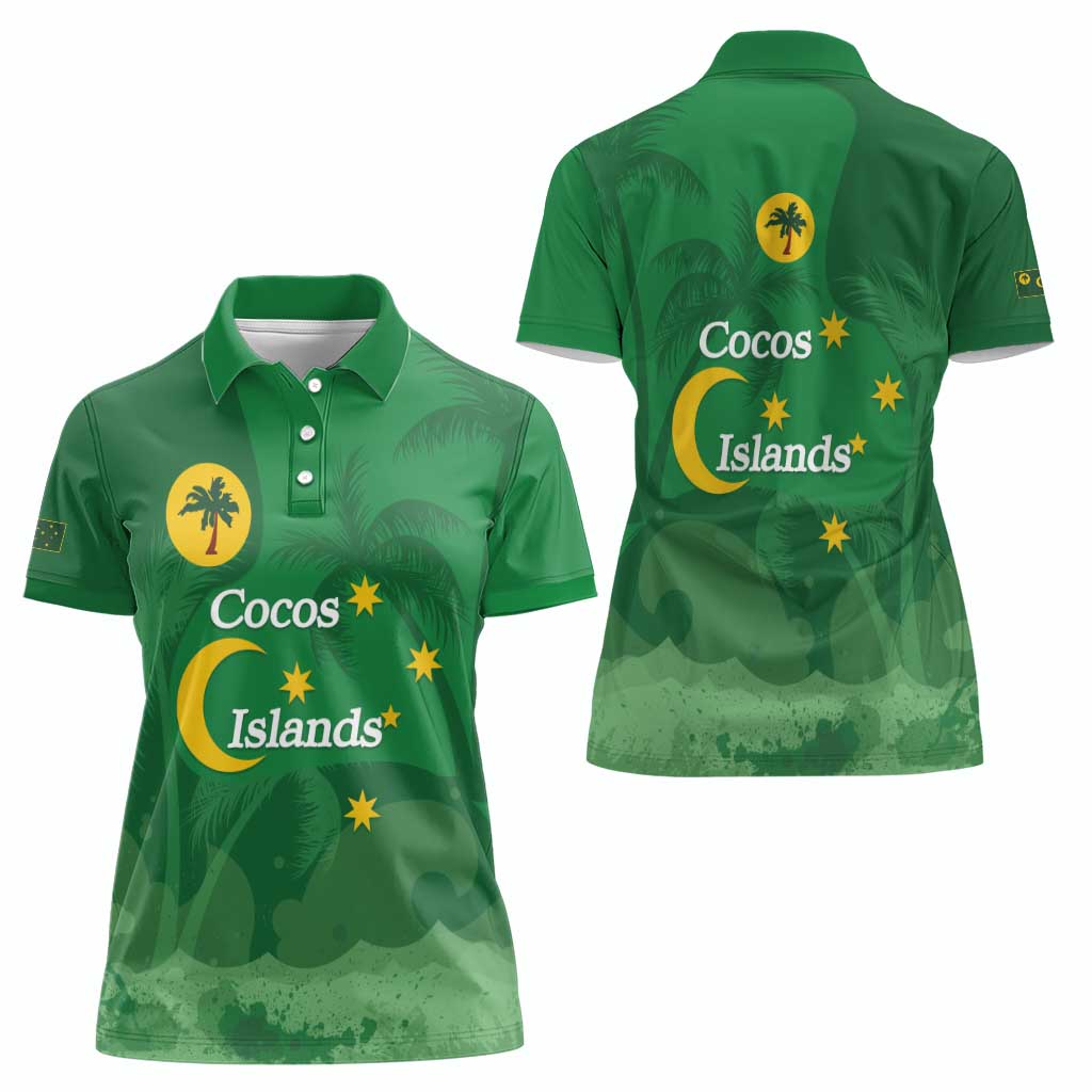 Australia Cocos Keeling Islands Women Polo Shirt Southern Cross Palm Tree Pattern - Aussie Hoodie