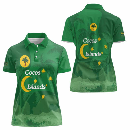 Australia Cocos Keeling Islands Women Polo Shirt Southern Cross Palm Tree Pattern - Aussie Hoodie