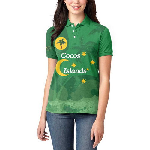 Australia Cocos Keeling Islands Women Polo Shirt Southern Cross Palm Tree Pattern - Aussie Hoodie