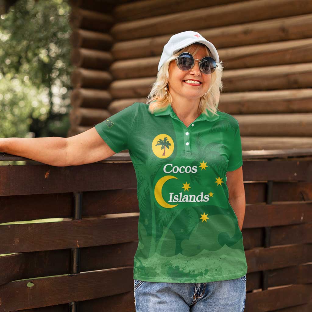 Australia Cocos Keeling Islands Women Polo Shirt Southern Cross Palm Tree Pattern - Aussie Hoodie