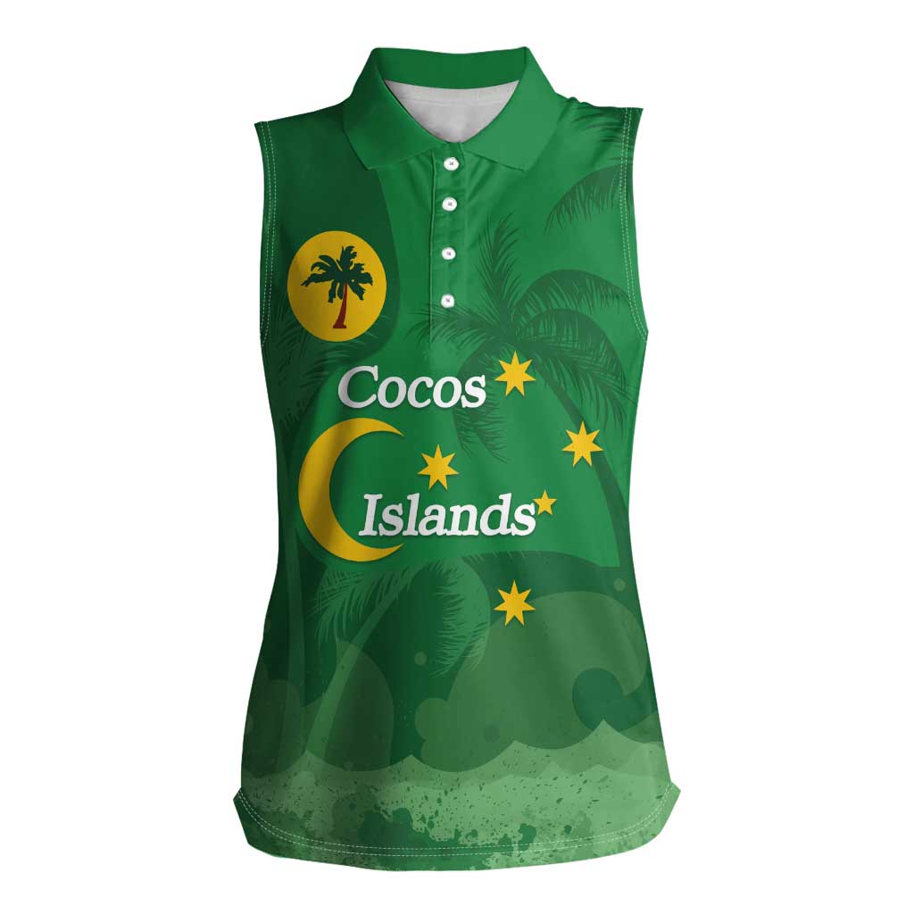 Australia Cocos Keeling Islands Women Sleeveless Polo Shirt Southern Cross Palm Tree Pattern - Aussie Hoodie