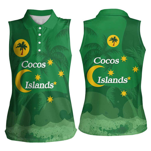 Australia Cocos Keeling Islands Women Sleeveless Polo Shirt Southern Cross Palm Tree Pattern - Aussie Hoodie
