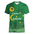 Australia Cocos Keeling Islands Women V-Neck T-Shirt Southern Cross Palm Tree Pattern - Aussie Hoodie