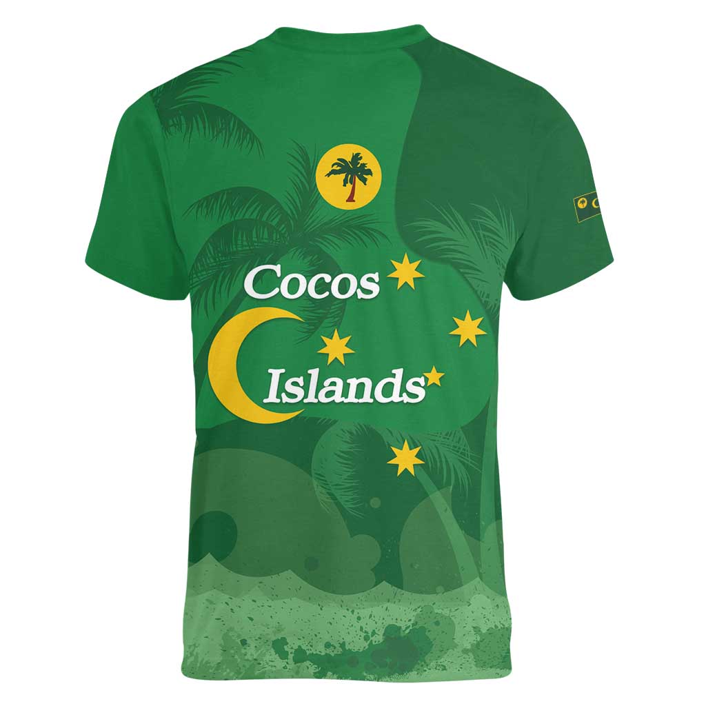Australia Cocos Keeling Islands Women V-Neck T-Shirt Southern Cross Palm Tree Pattern - Aussie Hoodie