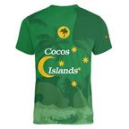 Australia Cocos Keeling Islands Women V-Neck T-Shirt Southern Cross Palm Tree Pattern - Aussie Hoodie