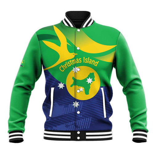 Personalised Australia Christmas Island Baseball Jacket Wilayah Pulau Krismas Flag Color - Aussie Hoodie