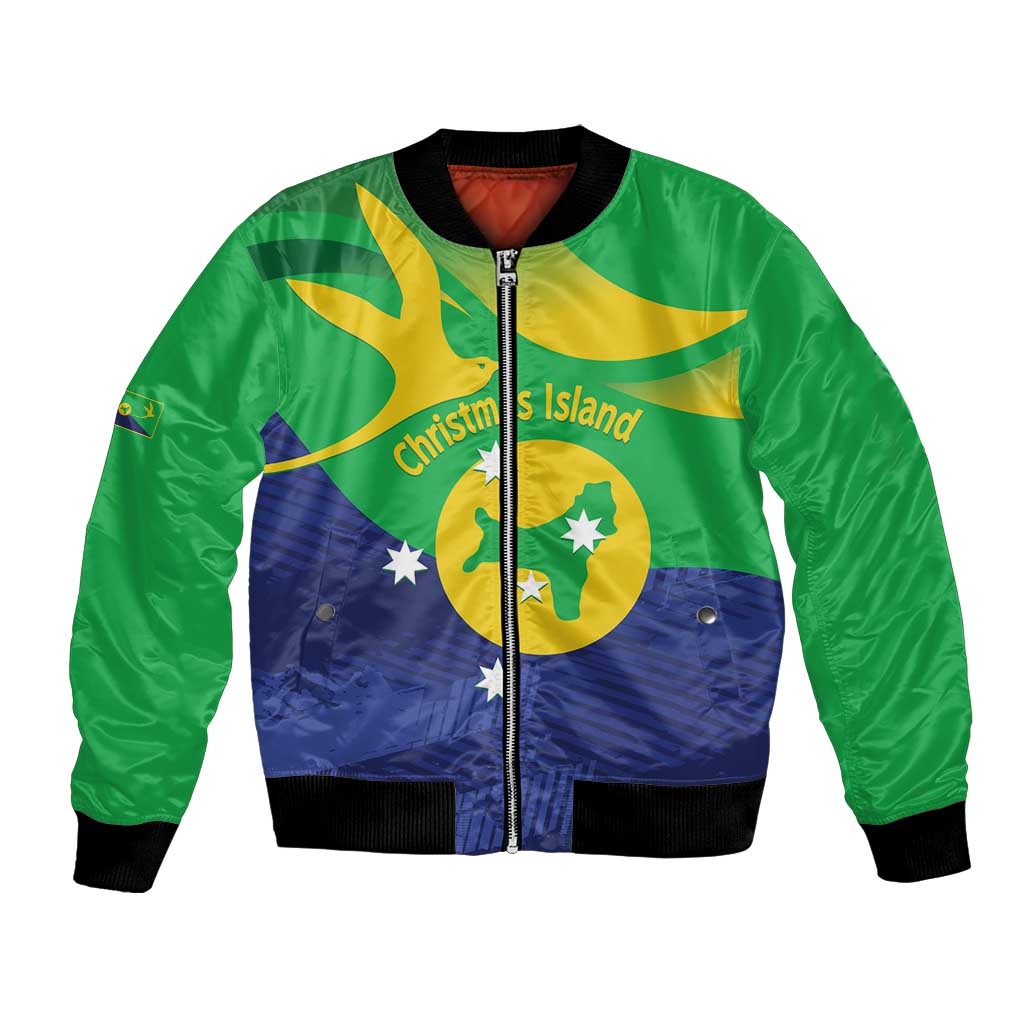 Personalised Australia Christmas Island Bomber Jacket Wilayah Pulau Krismas Flag Color - Aussie Hoodie