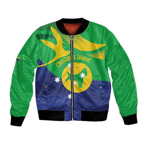 Personalised Australia Christmas Island Bomber Jacket Wilayah Pulau Krismas Flag Color - Aussie Hoodie