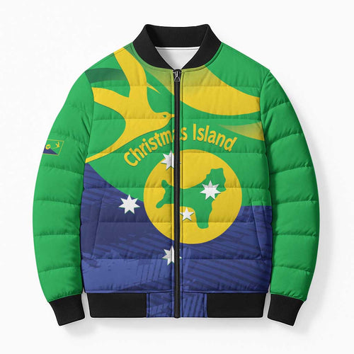 Personalised Australia Christmas Island Bomber Puffer Jacket Wilayah Pulau Krismas Flag Color - Aussie Hoodie