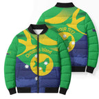 Personalised Australia Christmas Island Bomber Puffer Jacket Wilayah Pulau Krismas Flag Color - Aussie Hoodie