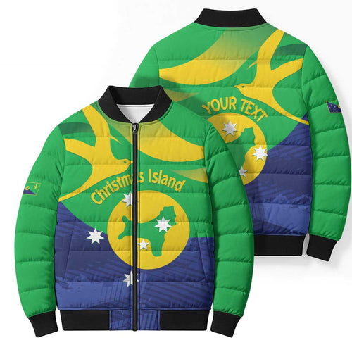Personalised Australia Christmas Island Bomber Puffer Jacket Wilayah Pulau Krismas Flag Color - Aussie Hoodie