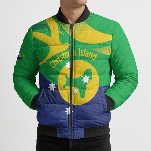 Personalised Australia Christmas Island Bomber Puffer Jacket Wilayah Pulau Krismas Flag Color - Aussie Hoodie