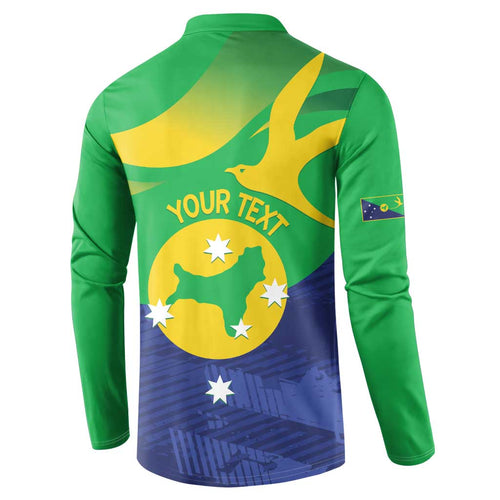 Personalised Australia Christmas Island Button Sweatshirt Wilayah Pulau Krismas Flag Color - Aussie Hoodie