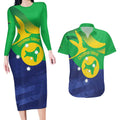 Personalised Australia Christmas Island Couples Matching Long Sleeve Bodycon Dress and Hawaiian Shirt Wilayah Pulau Krismas Flag Color - Aussie Hoodie
