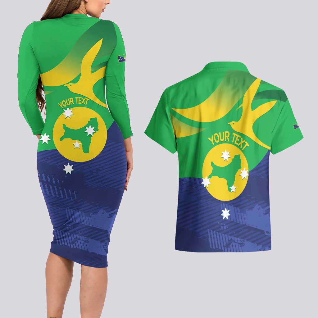 Personalised Australia Christmas Island Couples Matching Long Sleeve Bodycon Dress and Hawaiian Shirt Wilayah Pulau Krismas Flag Color - Aussie Hoodie